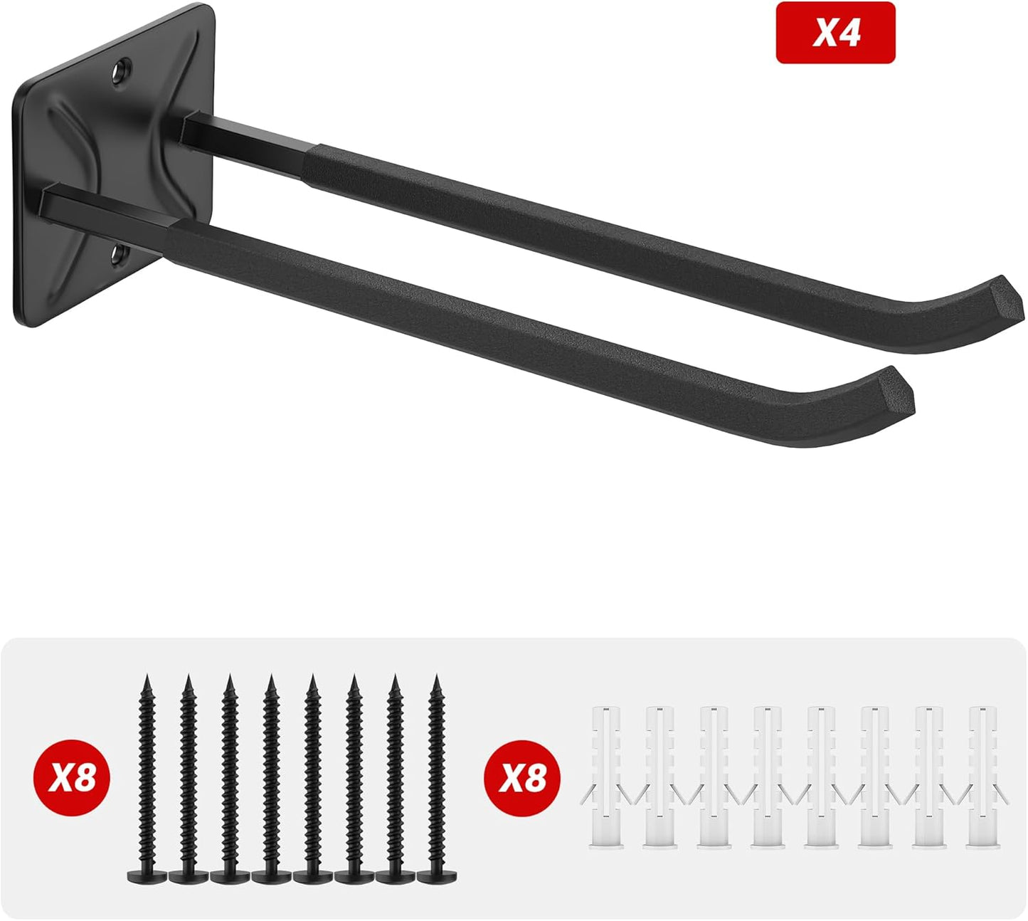 Ultrawall Heavy Duty Garage Storage Hooks - 12.4 Inch Wall Mount Tool Organizer | 4 Pack for Tires, Ladders & More