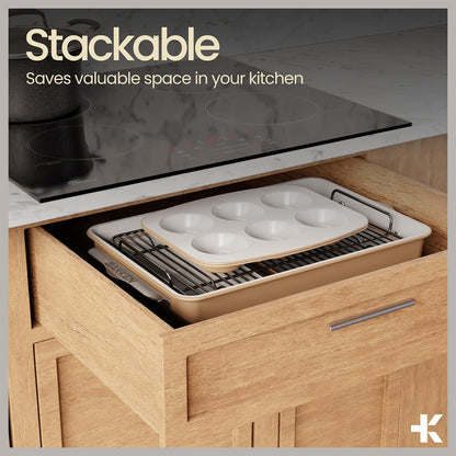 Bakken 8-Piece Stackable Bakeware Set | Non-Stick Ceramic, Ergonomic Handles, Oven-Safe, Assorted Pans