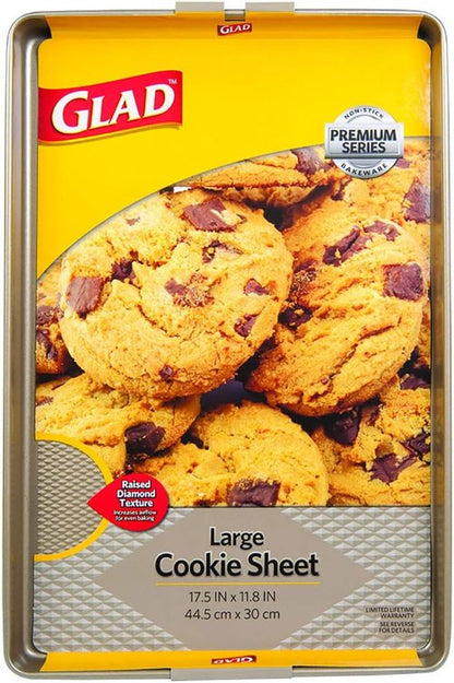 Glad Premium Nonstick Cookie Sheet - Heavy Duty Baking Pan with Raised Diamond Texture, Large Size