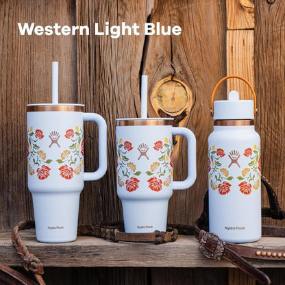 Hydro Flask Water Bottle - Insulated Stainless Steel with Wide Mouth Flex Straw Lid | 32 Oz Western Light Blue