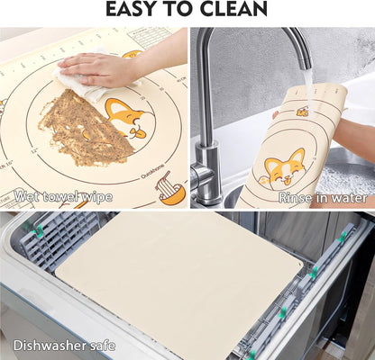 Ourokhome Silicone Baking Mat - Non-Stick, Anti-Slip Pastry Dough Cutter | 20'' x 16'', BPA-Free (Beige)