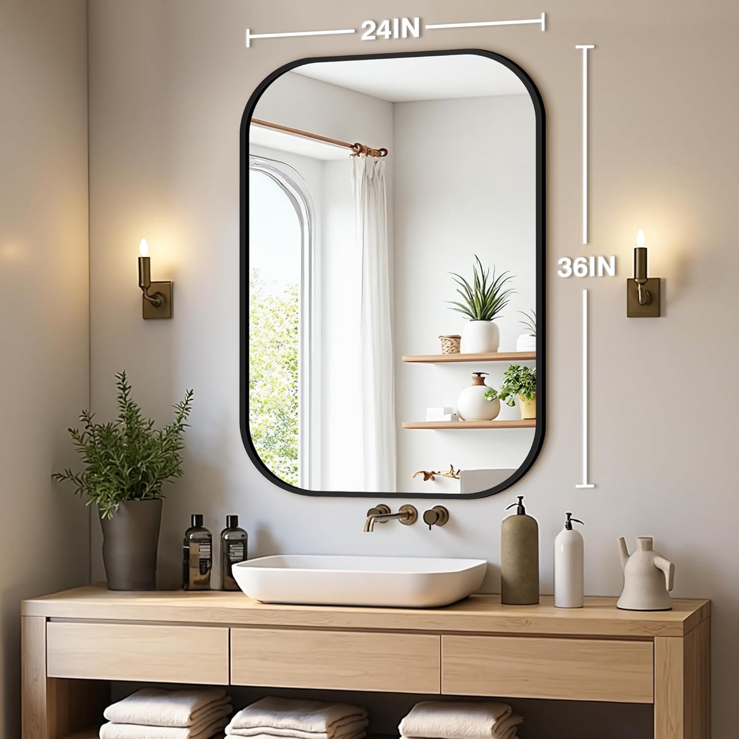 Regine Switzerland Black Bathroom Vanity Mirror - Shatterproof HD Reflection | 24 x 36 Rectangular Design
