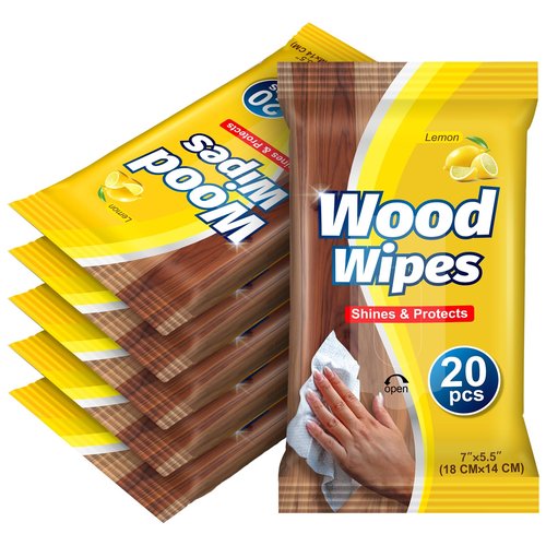 Heigble 12 Pcs Care Wood Surfaces Wipes 240 Count Furniture Polish Cleaner Shines and Protects Wipe Lemon Scent Floor Wipes for Kitchen Bathroom Furniture Wood Floors Cabinet Cleaning