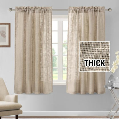 H.VERSAILTEX Linen Blended Curtains - 63 Inch Light Filtering Natural Textured Rod Pocket Panels | 2 Set for Living Room & Bedroom