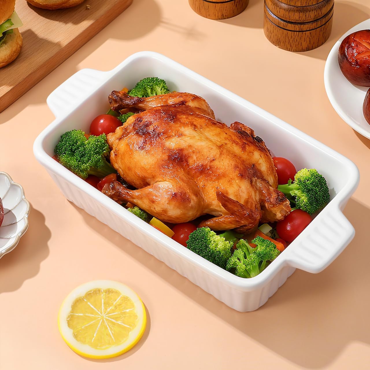 CALLARON 27 Oz Baking Dish - 9x5 Ceramic Casserole Dish with Handle for Lasagna & Cakes | White Bakeware