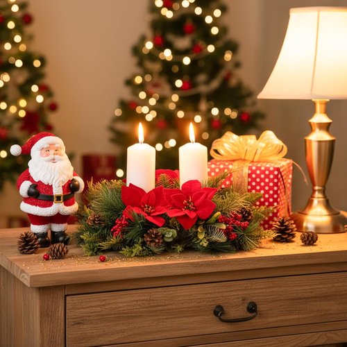 Kathfly 20" Christmas Poinsettia Centerpiece - Elegant Holiday Table Decoration with Candle Holders & Red Flowers