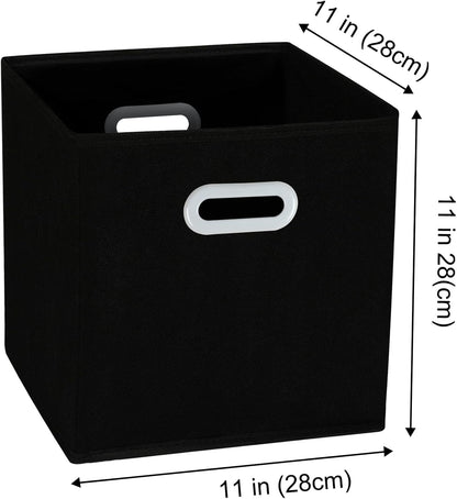 Skiennix Fabric Storage Bins - Foldable Cube Organizer with Dual Handles | Set of 3, Black