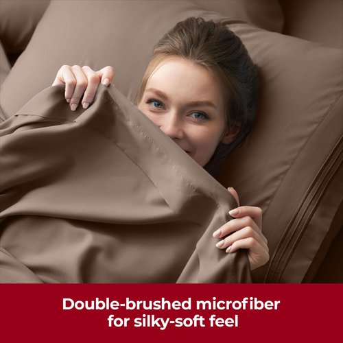 Mellanni Extra Deep Queen Sheets - 4 PC Iconic Collection Bedding - Hotel Luxury, Ultra Soft, Cooling Bed Sheets - Wrinkle, Fade, Stain Resistant (Queen, Brown)