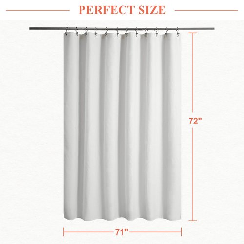 Barossa Design Waffle Weave White Shower Curtain Hotel Luxury Quality, Fabric Shower Curtains for Bathroom, Pique Pattern Cloth, Water Repellent and Machine Washable, Standard Size 71" x 72"