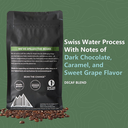 Peak State Coffee with Benefits - Organic Decaf Coffee Beans - CALM DESCENT Swiss Water Process Decaf with Lion's Mane & Cordyceps - Mushroom Coffee Decaf - Organic- Mold Free, Pesticide Free, Non-GMO, Low Acid (12 oz, Whole Bean - $1.13/cup)