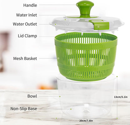Skiennix Salad Spinner - 3 QT Fruit and Vegetable Washer with Bowl & Mesh Basket for Easy Drying