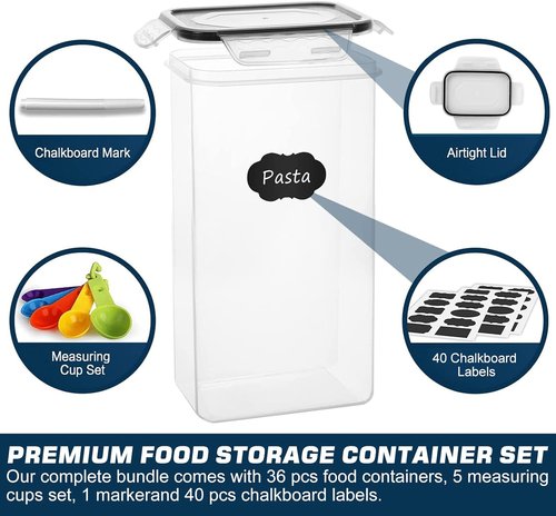 MCIRCO Airtight Food Storage Containers - 36-Piece Set for Kitchen & Pantry Organization | Includes Labels & Measuring Cups