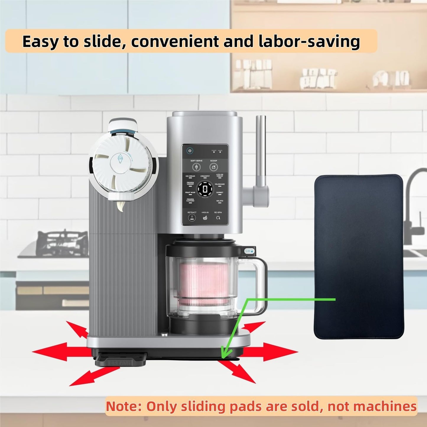Sliding Pad Compatible with Ninja Swirl by CREAMi Ice Cream and Soft Serve Maker,Easy to Slide the Ice Cream Maker on the Kitchen Countertopp, Accessories for Ninja swirl Creami NC701