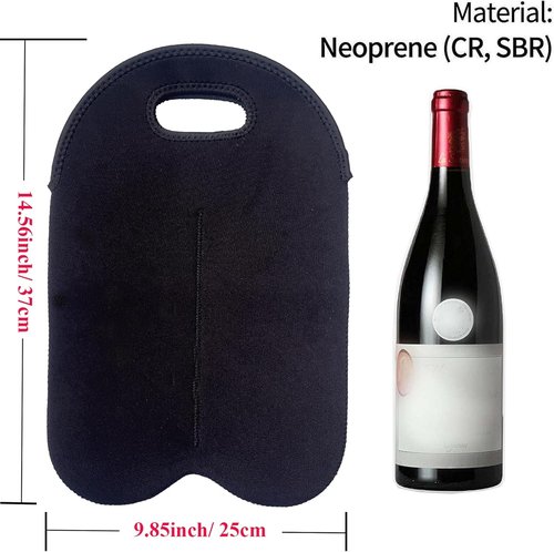 2 Bottle Wine Carrier Tote Bag for 750ML Wine Bottles, Neoprene Wine Bottle Travel Protector Bags, Reusable Insulated Wine Bag Tote Gift Bags for Travel/Restaurant/Party/Beach/Christmas, Black&blue