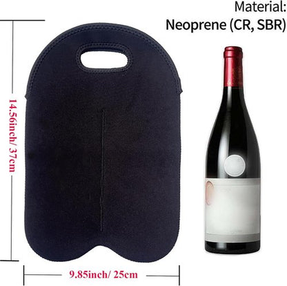 2 Bottle Wine Carrier Tote Bag for 750ML Wine Bottles, Neoprene Wine Bottle Travel Protector Bags, Reusable Insulated Wine Bag Tote Gift Bags for Travel/Restaurant/Party/Beach/Christmas, Black&blue