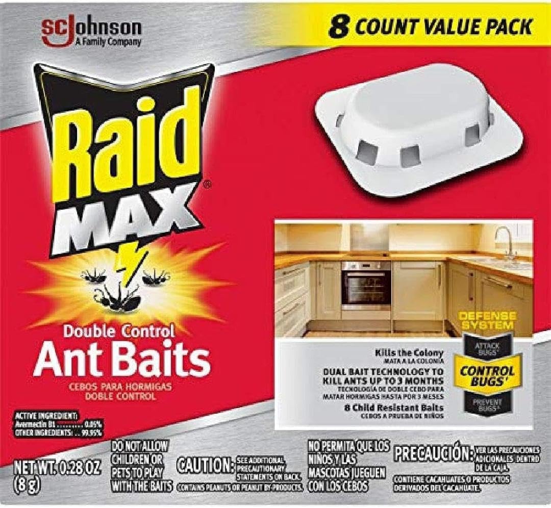 Raid Max Ant Baits - Double Control Formula Kills Entire Colony | 8 Count