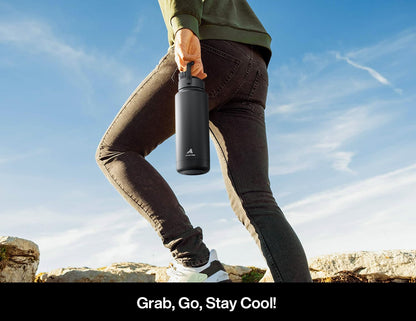 POWCAN 32 oz Insulated Water Bottle - 2-in-1 Straw & Spout Lid, Keeps Drinks Cold 24H, BPA-Free (Dark Knight)