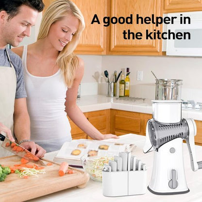 APSARAS USA Rotary Cheese Grater - 5-in-1 Hand Crank Shredder with Replaceable Blades & Suction Base