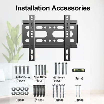 GLWIXY Fixed TV Wall Mount for 14-42" Flat Screen TVs, Small Wall Mount TV Bracket fit 19 24 28 32 35 39 40 inch, VESA Up to 200x200mm 55lbs Max Load, Easy Install Low Profile Monitor Mount Bracket