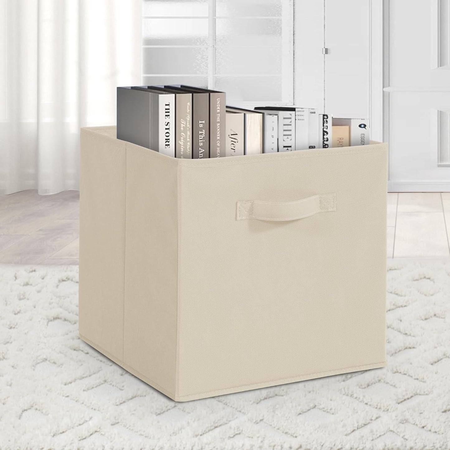 Skiennix 11x11 Storage Bins - Set of 8 Collapsible Fabric Organizers with Handles | Beige