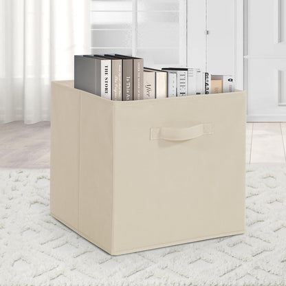 Skiennix 11x11 Storage Bins - Set of 8 Collapsible Fabric Organizers with Handles | Beige