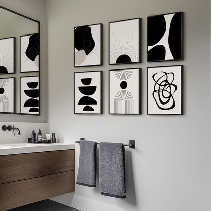 Skiennix Framed Boho Black and White Abstract Wall Art - Set of 6 Modern Canvas Prints | 11x14 Inch Decor