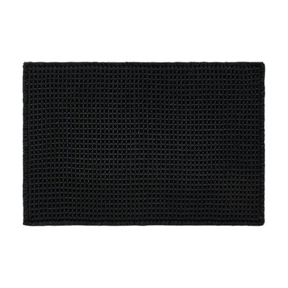 TYUU Black Bathroom Rug, Waffle Bath Mat Non Slip Washable Super Absorbent Quick Dry Boho Farmhouse Bathroom Decor, 30"x20" Black