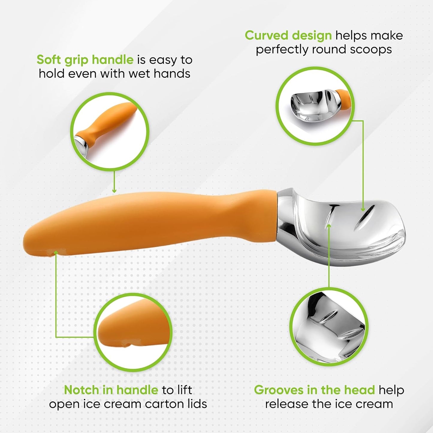 Spring Chef Ice Cream Scoop - Professional Heavy-Duty Sturdy Scooper with Soft Grip Handle | Ideal for Gelato, Sorbet, Cookie Dough