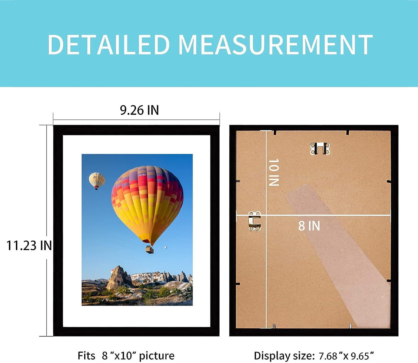 pojah 8x10 Picture Frame Set of 4,Black Photo Frame with Mat Display Pictures 5x7 or 8x10 Without Mat,PVC Glass,for Wall Home Office Décor