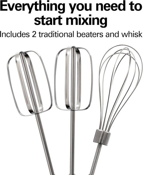 Hamilton Beach Electric Hand Mixer - 6 Speeds with Stir Button | 300W Power, Whisk & Storage Clip, Black