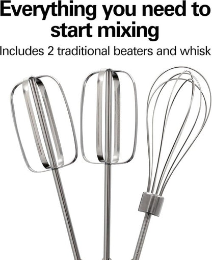 Hamilton Beach Electric Hand Mixer - 6 Speeds with Stir Button | 300W Power, Whisk & Storage Clip, Black