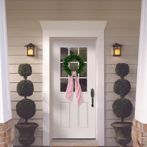 DYSHAYEN Wreath Sash - Canvas RIC Rac Trim for Front Door Decor | Pink Gingham with White Trim