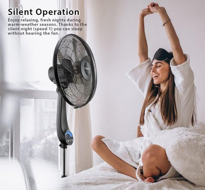 Air Monster 16" Oscillating Pedestal Fan - Ultra Powerful, Quiet, Adjustable Height, Remote Control, Black