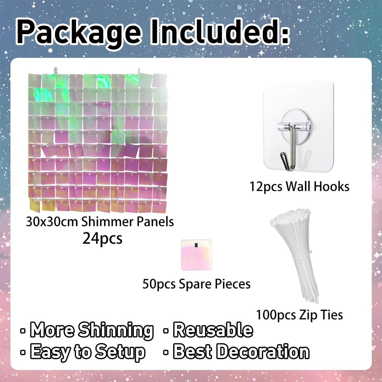 Skiennix 24Pcs Rainbow-Pink Shimmer Wall Backdrop - 12x12 Inch Shiny Sequin Panels for Parties