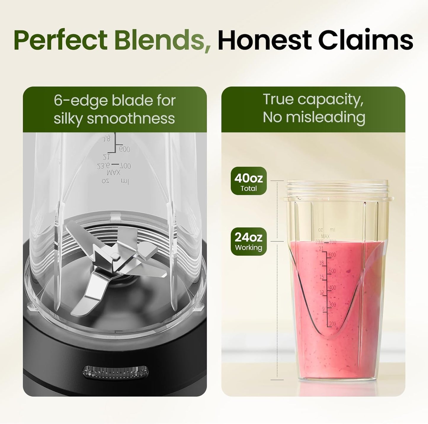 TOPZEE Personal Smoothie Blender - 1000W Compact Single-Serve Blender with 24oz To-Go Cup | Ideal for Protein Shakes & Smoothies