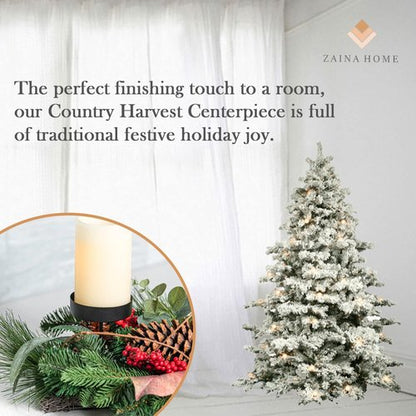 Country Harvest - Handcrafted Christmas Centerpiece | Elegant Eucalyptus Leaves & 3 Candle Holders