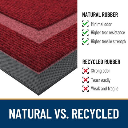 OLANLY Half Circle Door Mat Indoor Outdoor Entrance Welcome, Waterproof All-Season, All-Weather Doormat, Sturdy Natural Rubber, Low Profile, Easy Clean Patio Porch Entryway Mat, 33x21, Win Red