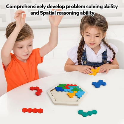 Skrtuan Wooden Blocks Puzzle - Hexagon Brain Teaser for Kids & Adults | STEM Educational Toy