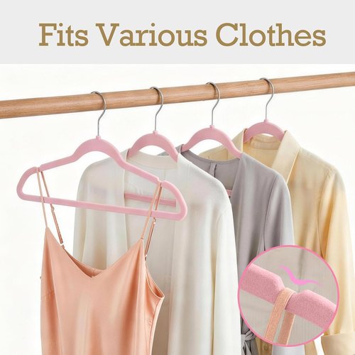 HOUSE DAY Velvet Hangers - 60 Pack Non-Slip Heavy Duty Felt Suit Hangers | Lt Pink, 360° Rotating Hook