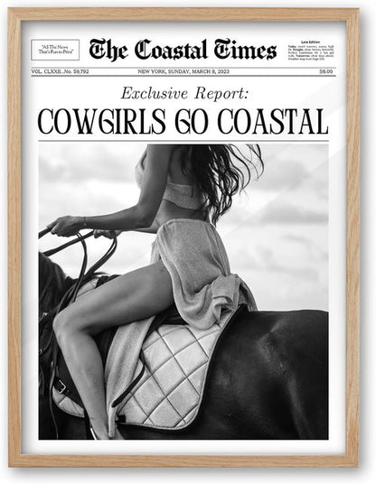 iHery Cowgirls Go Coastal Canvas Wall Art - Trendy 8x10in Framed Newspaper Decor for Bedroom & Living Room