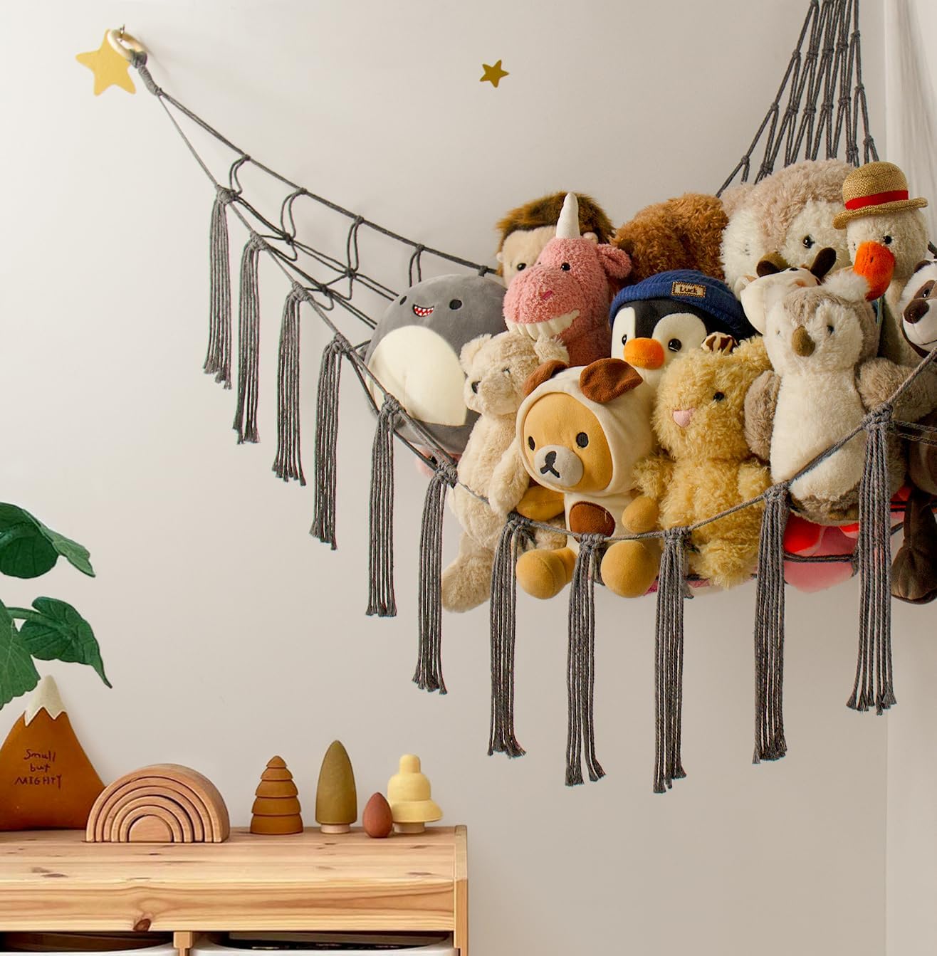 Mirolam Stuffed Animal Storage Hammock Net - Large Corner Organizer for Baby Nursery - Grey