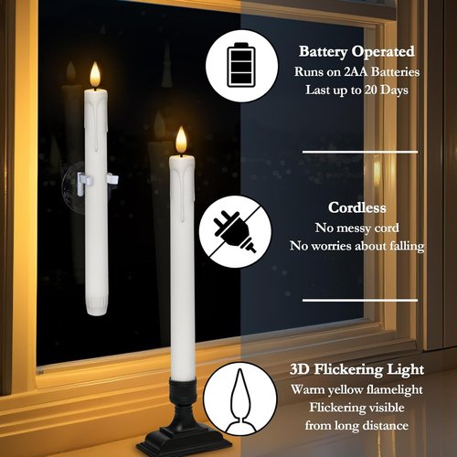 Homemory 6 Pcs White LED Window Candles - Battery Operated with Remote Timer & Holders for Holiday Decor