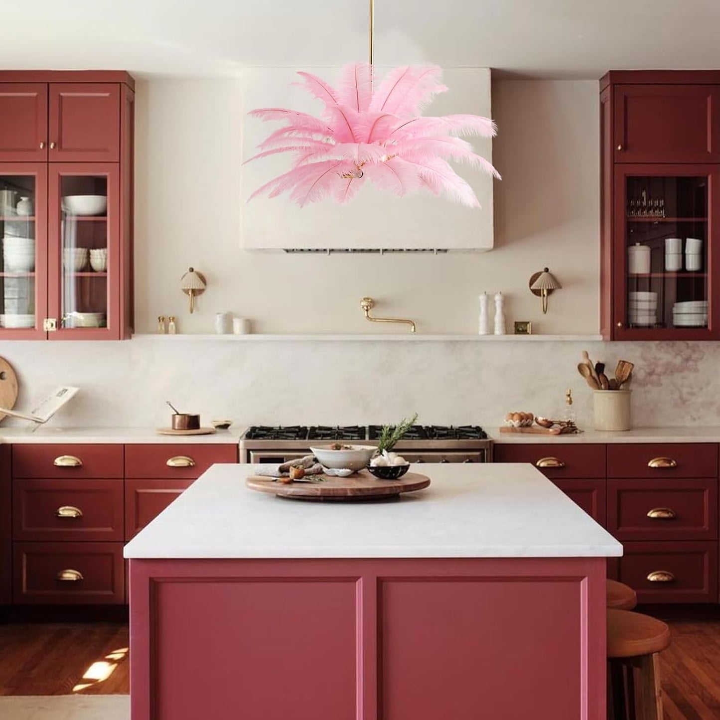 NZV Pink Feather Chandelier - Romantic Pendant Light for Girls' Room | 23.6in Ostrich Feathers, E14 Base