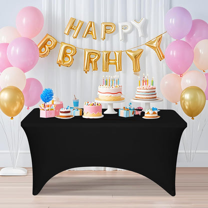 Skiennix 4-Foot Black Spandex Tablecloth - Fitted & Stretch, Washable, Wrinkle Resistant for Events & Parties