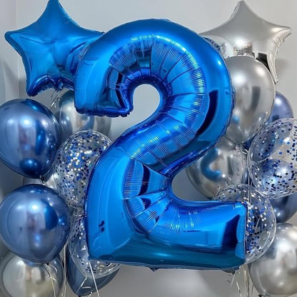 Large 40-Inch Foil Number Balloons Set 0-9 - Self-Inflating Helium Balloons for Birthdays | Blue