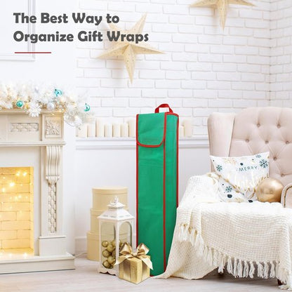 Gift Wrapping Paper Organizer by Skiennix - Storage Bag with Pockets & Handles | 29" x 5.5" x 5.5", Green