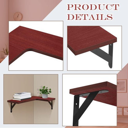 PUREZON Corner Floating Shelves Set of 4,Corner Wall Shelves,Rustic Wood Wall Mounted Shelf for Home Decor, Living Room, Bedroom, Kitchen, Bathroom,Office(Red,15.9 x 11.4 inch)