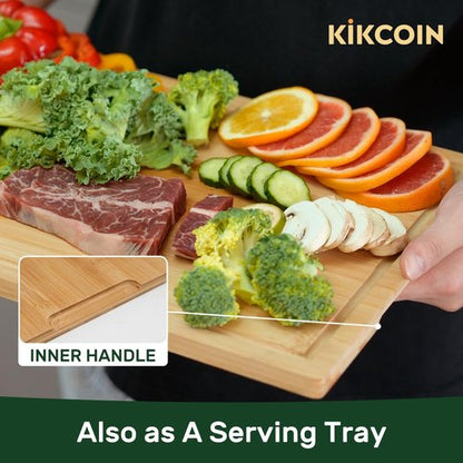 24" Bamboo Cutting Boards for Kitchen, Extra Large Wood Cutting Board with Deep Juice Groove and Handle Heavy Duty Chopping board, Kikcoin, 24" x 18"