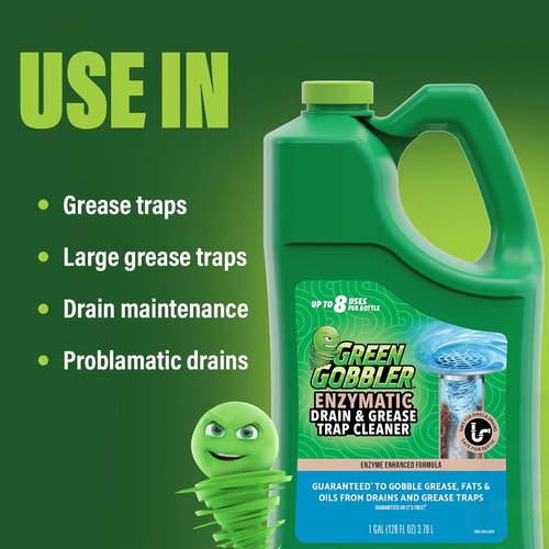Green Gobbler Enzyme Drain Cleaner - Breaks Down Grease, Paper & Fat | Controls Odors | 1 Gallon
