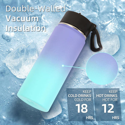 Volhoply 18oz Insulated Kids Water Bottle - Stainless Steel with Straw Lid | Double Wall Vacuum, Purple Blue